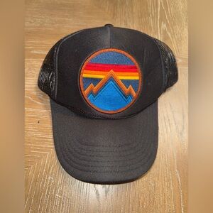 Aviator Nation Trucker Black Hat Blue Mountain Waves  Adjustable Unisex